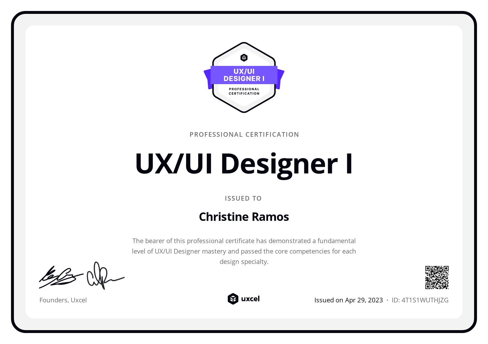 Christine Ramos's certificate